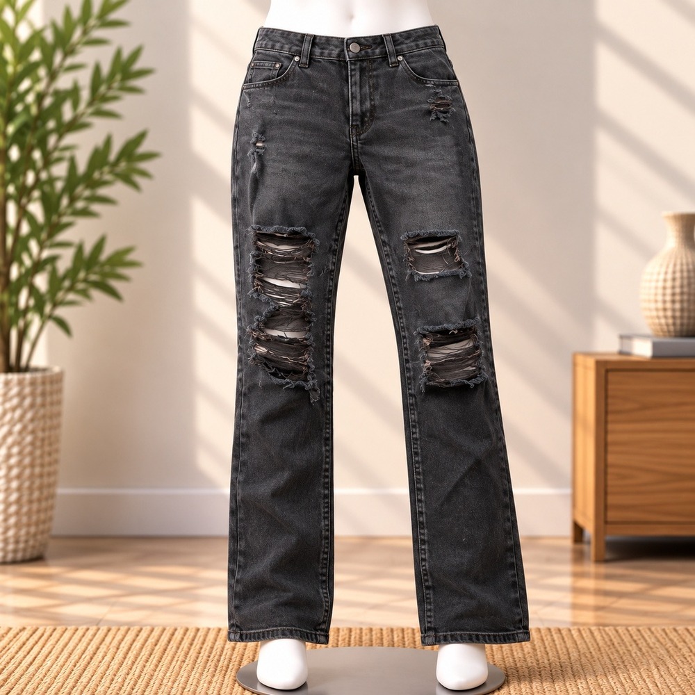 American Eagle Distressed Jeans Women 6 Black Next Level Stretch Ripped HighRise